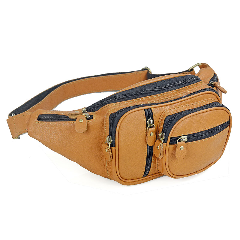 Motorcycle Gear Backpack - Men Genuine Leather Waist Packs Male