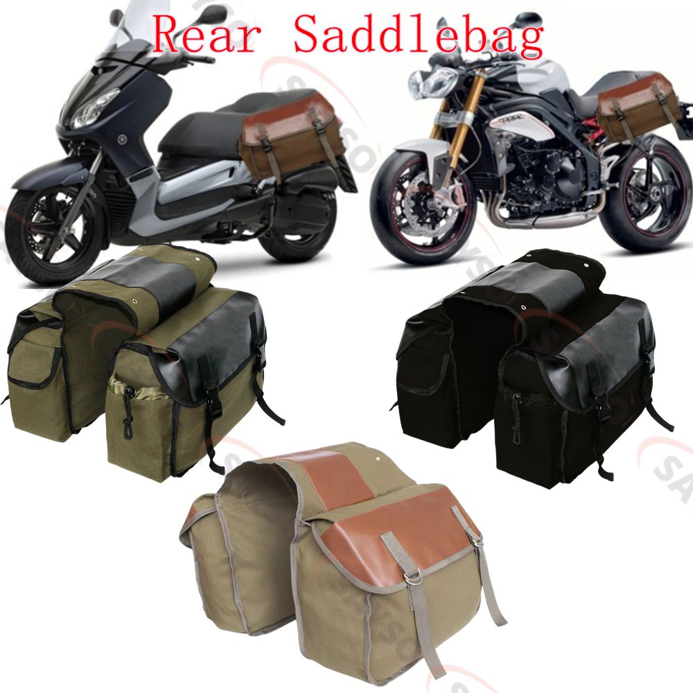 Motorcycle Gear Backpack - Canvas Leather Rear Saddlebag Motorcycle Tail